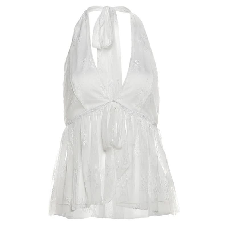 Ethereal White Lace Halter Top - Chic for Fall Getaways & Date Nights