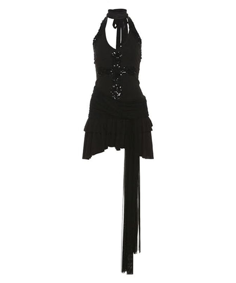 Mystic Nights Sequin Cross Halter Mini Dress - Your Ultimate Halloween & Holiday Party Look