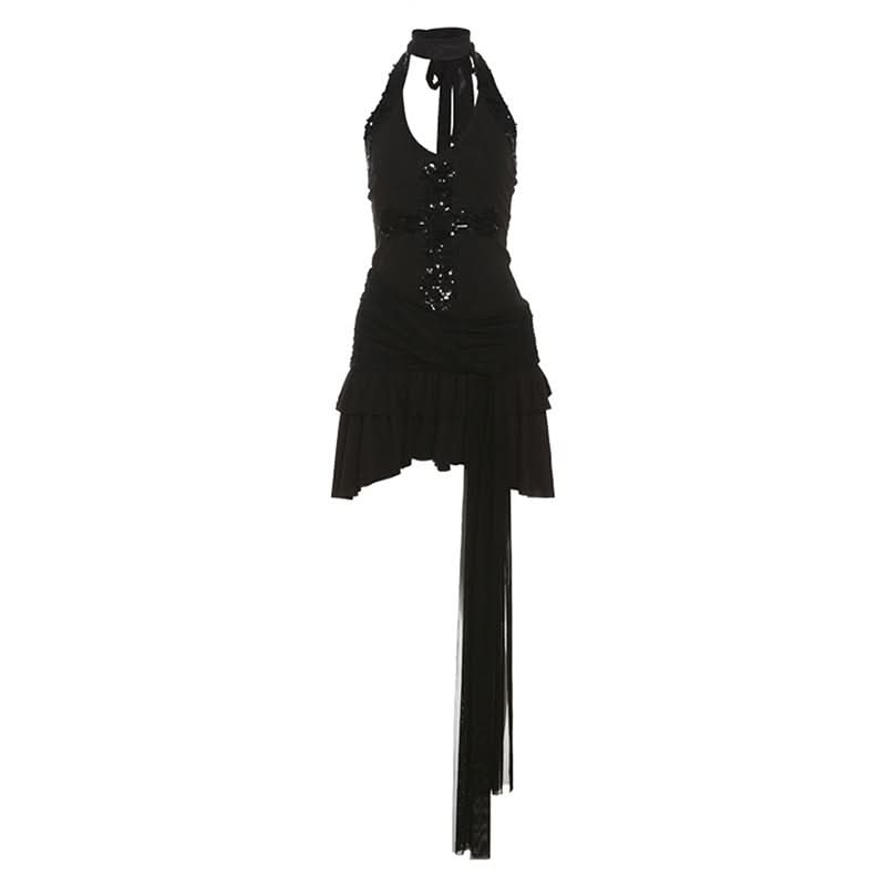 Mystic Nights Sequin Cross Halter Mini Dress - Your Ultimate Halloween & Holiday Party Look