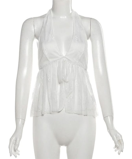 Ethereal White Lace Halter Top - Chic for Fall Getaways & Date Nights