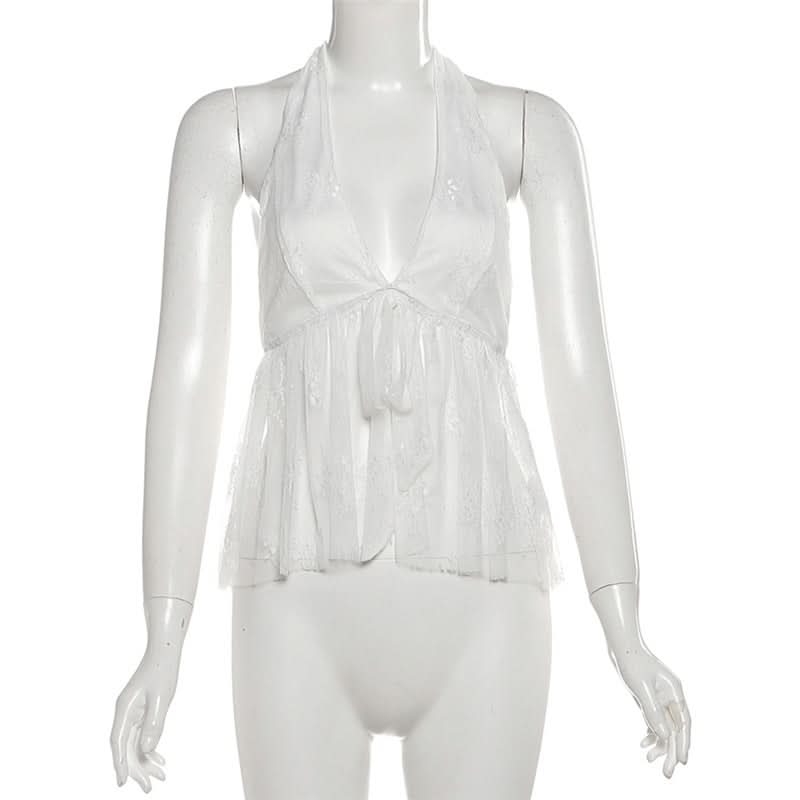 Ethereal White Lace Halter Top - Chic for Fall Getaways & Date Nights