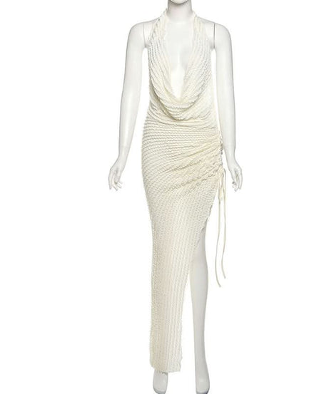 Chic Halter Cowl Neck Ruched Midi Dress - Your Go-To for Fall Events & Holiday Escapes