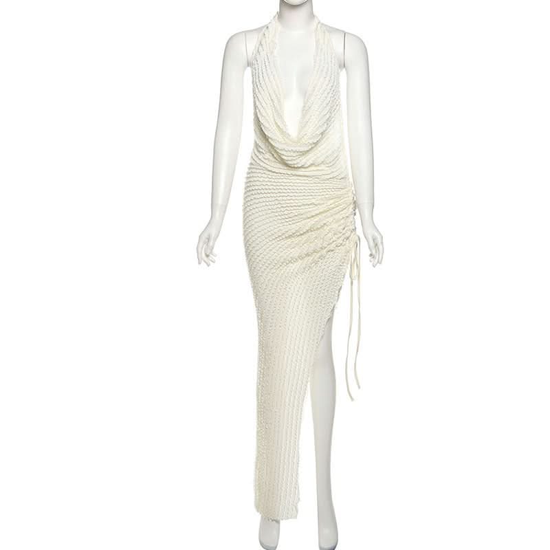 Chic Halter Cowl Neck Ruched Midi Dress - Your Go-To for Fall Events & Holiday Escapes