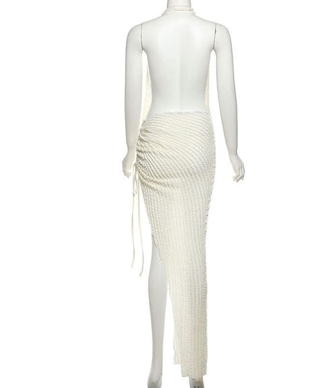 Chic Halter Cowl Neck Ruched Midi Dress - Your Go-To for Fall Events & Holiday Escapes