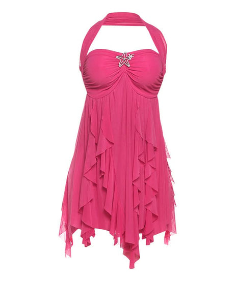 Autumn Glow Halter Floral Ruffle Mini Dress - Effortless Chic for Fall & Holiday Parties