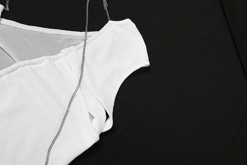 Daring White Ruched Halter Mini Dress | Metal Chain & Cutout - Your Fall Party & Night Out Essential