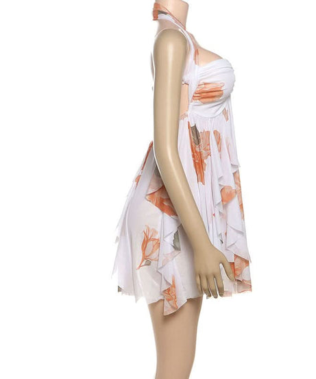 Autumn Glow Halter Floral Ruffle Mini Dress - Effortless Chic for Fall & Holiday Parties