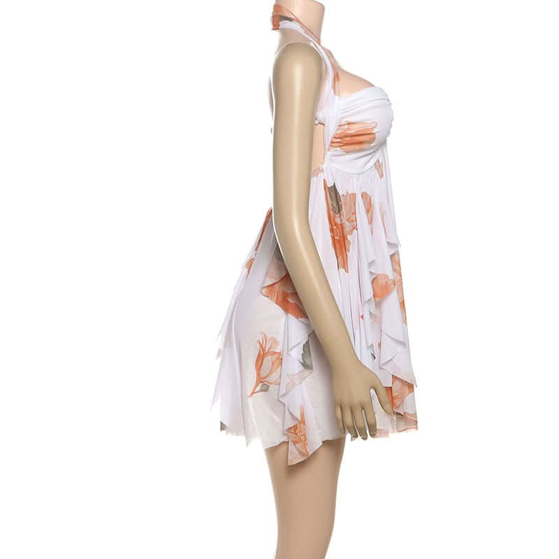 Autumn Glow Halter Floral Ruffle Mini Dress - Effortless Chic for Fall & Holiday Parties