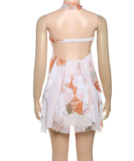 Autumn Glow Halter Floral Ruffle Mini Dress - Effortless Chic for Fall & Holiday Parties