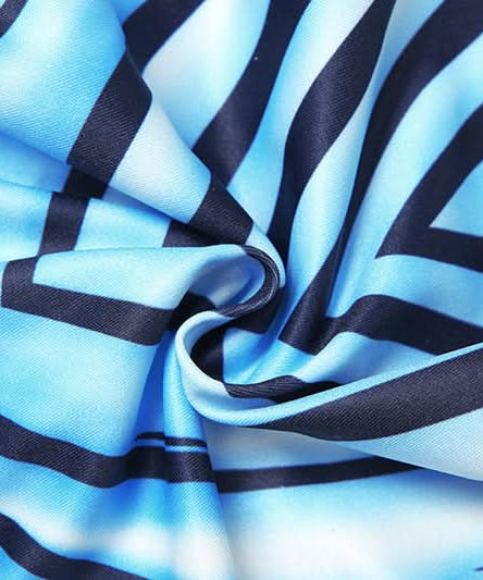 Dynamic Aqua Wave Stripe Long Sleeve Crop Top & Shorts Set | Chic Fall Athleisure