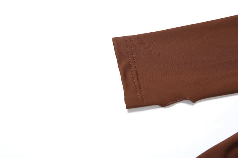 Autumn Glamour: Chocolate Brown Ruched Long Sleeve High-Neck Maxi Dress