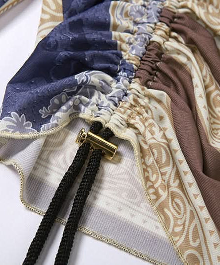 Trendy Y2K Scarf Print Crop Top - Asymmetric Long Sleeve Ruched Fall Fashion