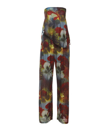 Autumn Bloom Strapless Top & Wide-Leg Pant Set - Chic Fall Floral Co-Ord