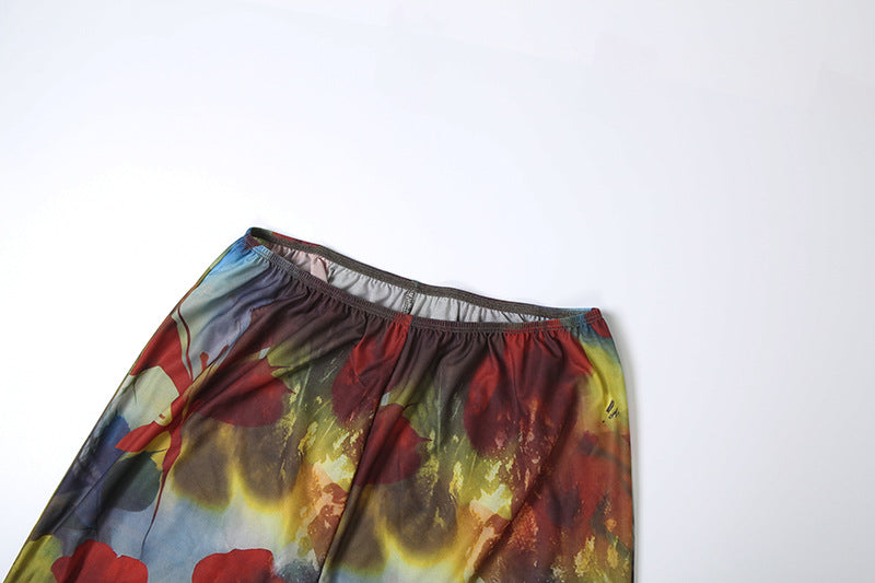 Autumn Bloom Strapless Top & Wide-Leg Pant Set - Chic Fall Floral Co-Ord