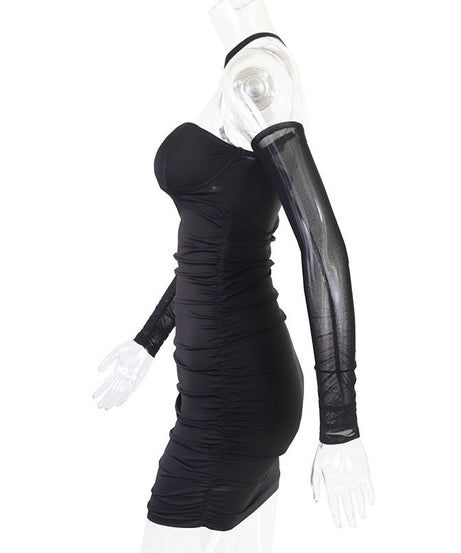 Sultry Black One-Shoulder Mesh Ruched Mini Dress - Your Fall & Holiday Party Statement