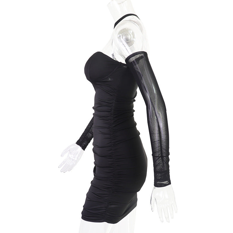 Sultry Black One-Shoulder Mesh Ruched Mini Dress - Your Fall & Holiday Party Statement