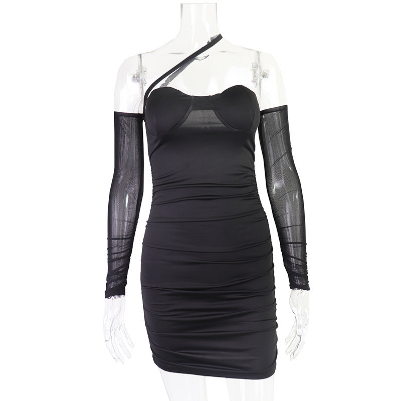 Sultry Black One-Shoulder Mesh Ruched Mini Dress - Your Fall & Holiday Party Statement