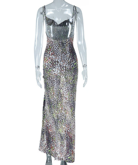 Glamorous Leopard Print Ruched Slit Maxi Dress – Perfect for Fall & Holiday Parties