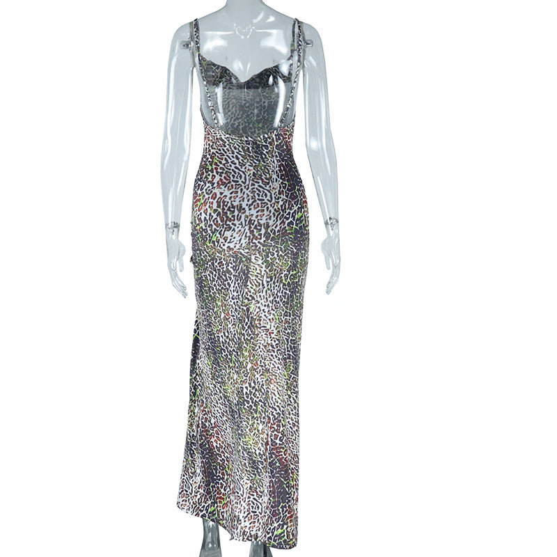 Glamorous Leopard Print Ruched Slit Maxi Dress – Perfect for Fall & Holiday Parties