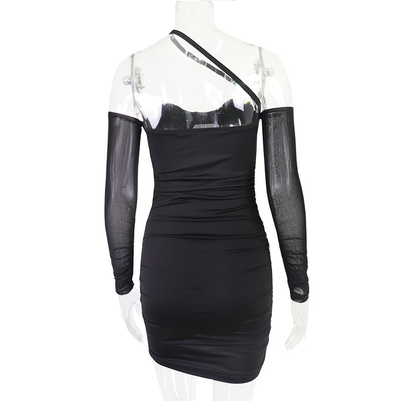 Sultry Black One-Shoulder Mesh Ruched Mini Dress - Your Fall & Holiday Party Statement