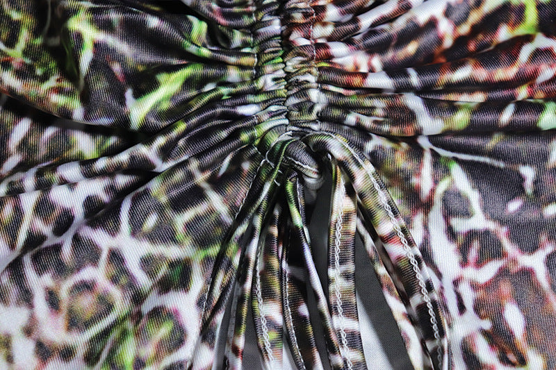 Glamorous Leopard Print Ruched Slit Maxi Dress – Perfect for Fall & Holiday Parties