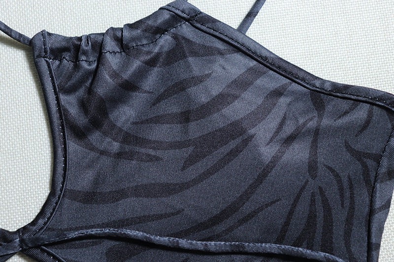 Sleek Black Zebra Print Cut-Out Bodycon Midi Dress – Daring Style for Fall Parties & Halloween