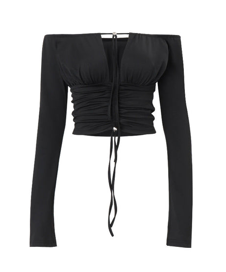 Chic Off-Shoulder Ruched Long Sleeve Crop Top - Fall & Holiday Ready
