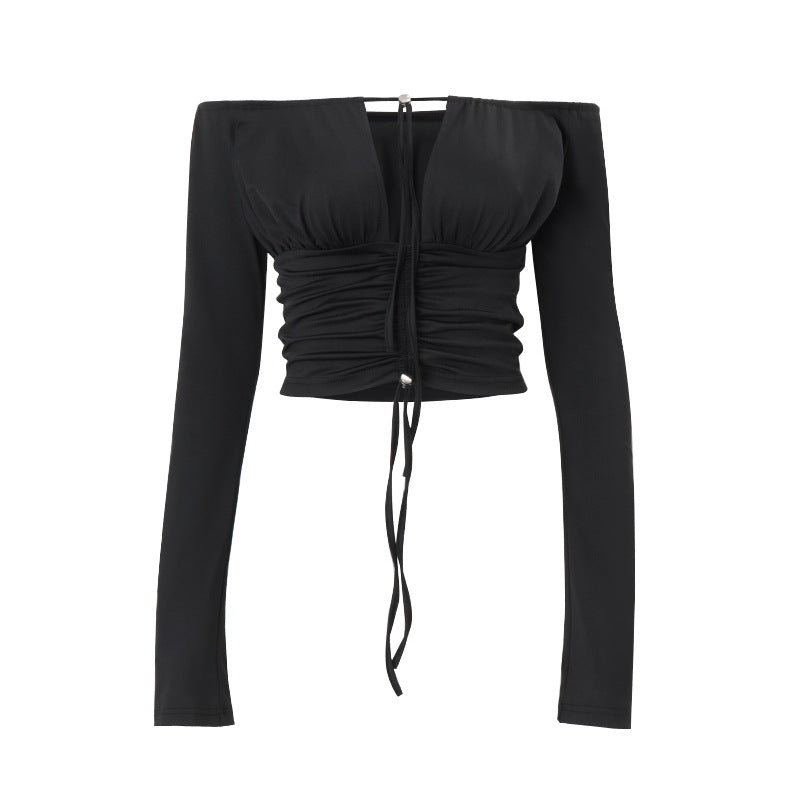 Chic Off-Shoulder Ruched Long Sleeve Crop Top - Fall & Holiday Ready