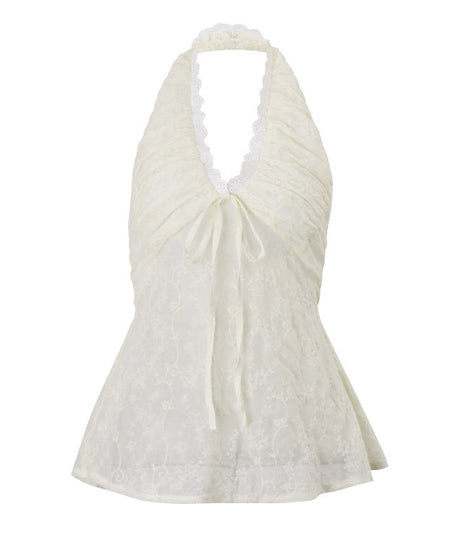 Enchanting Lace Halter Smocked Top - Romantic Boho Chic for Fall Layering & Escape