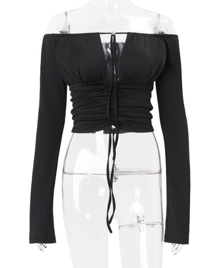 Chic Off-Shoulder Ruched Long Sleeve Crop Top - Fall & Holiday Ready