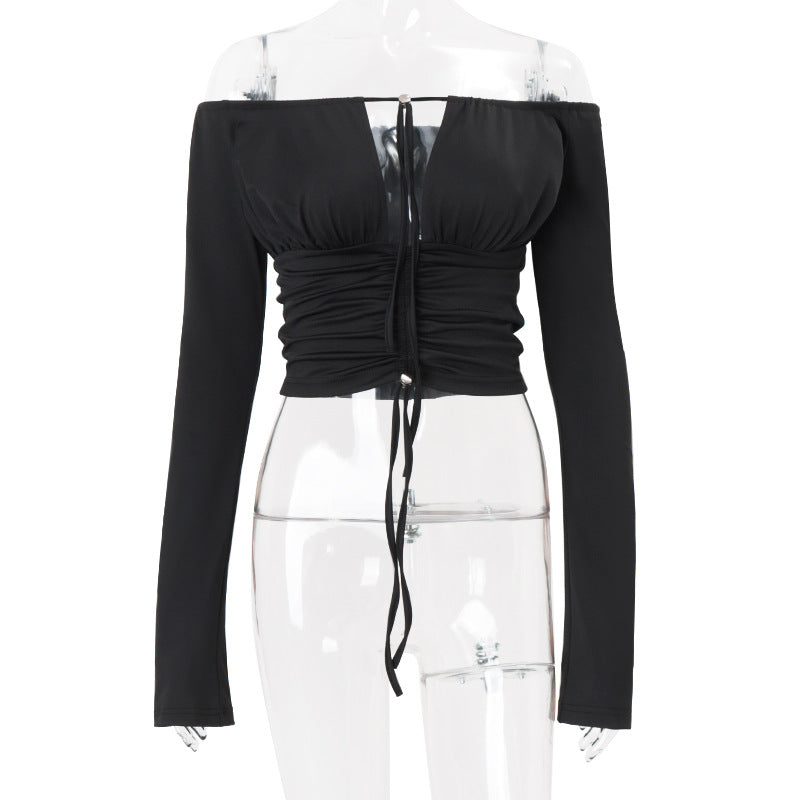Chic Off-Shoulder Ruched Long Sleeve Crop Top - Fall & Holiday Ready