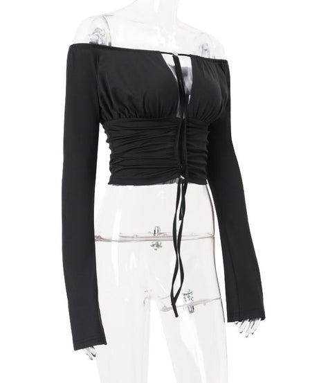 Chic Off-Shoulder Ruched Long Sleeve Crop Top - Fall & Holiday Ready