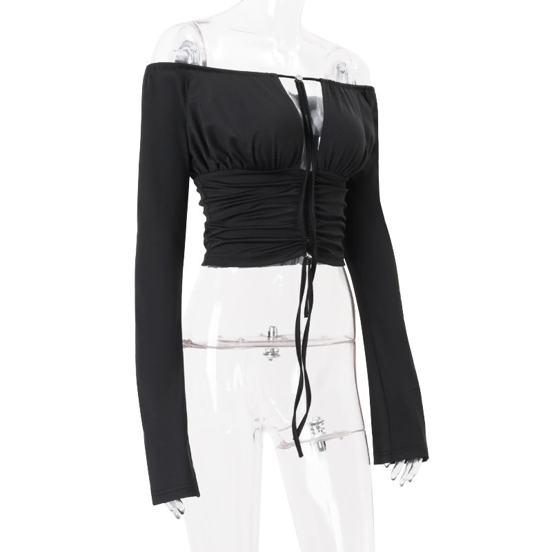 Chic Off-Shoulder Ruched Long Sleeve Crop Top - Fall & Holiday Ready