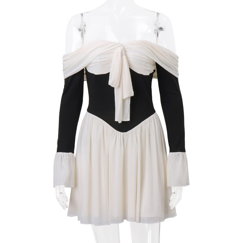 Bewitching Black & White Off-Shoulder Mini Dress | Fall Party & Halloween Ready Style