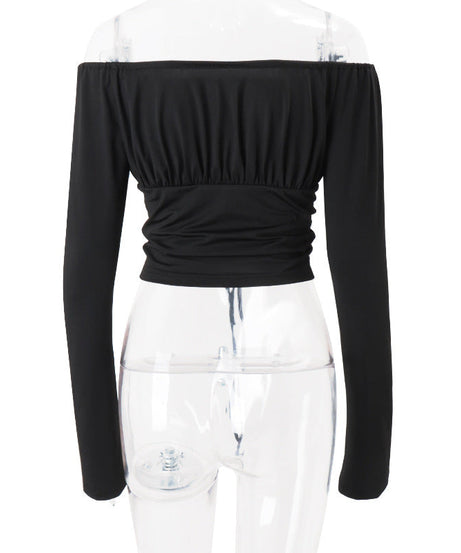 Chic Off-Shoulder Ruched Long Sleeve Crop Top - Fall & Holiday Ready