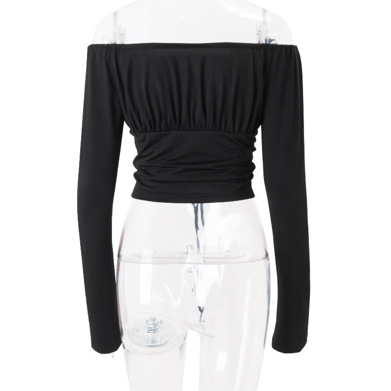 Chic Off-Shoulder Ruched Long Sleeve Crop Top - Fall & Holiday Ready