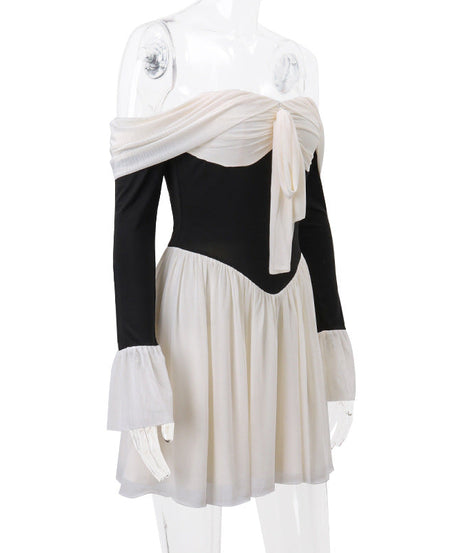 Bewitching Black & White Off-Shoulder Mini Dress | Fall Party & Halloween Ready Style