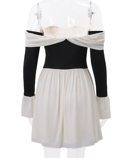 Bewitching Black & White Off-Shoulder Mini Dress | Fall Party & Halloween Ready Style