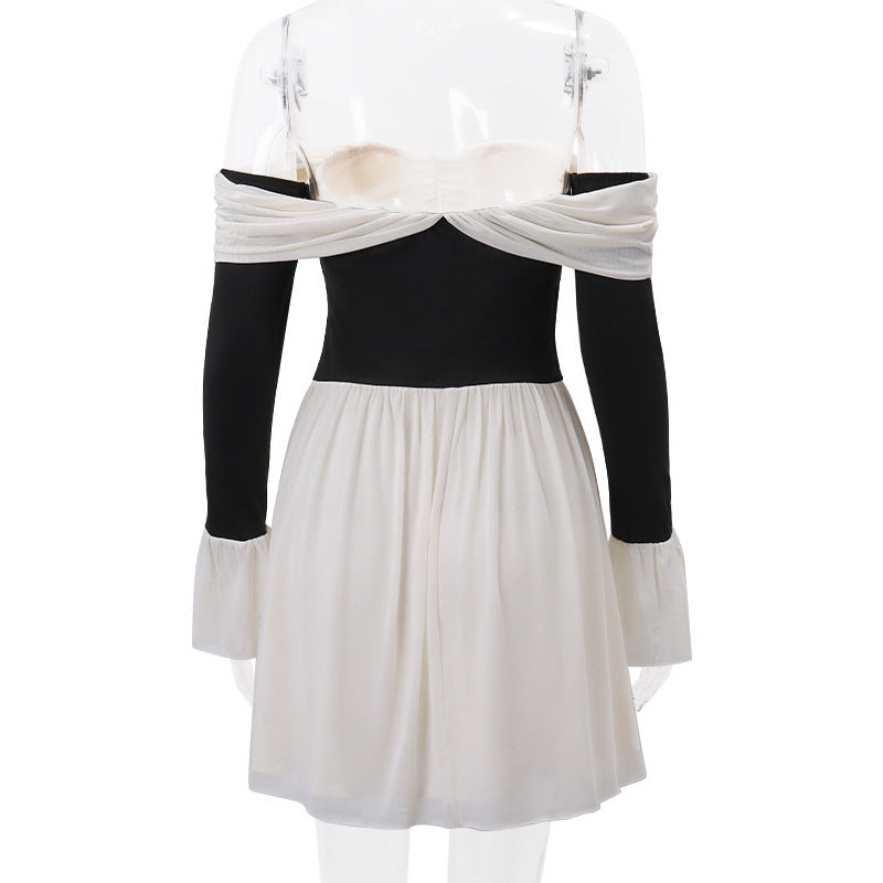 Bewitching Black & White Off-Shoulder Mini Dress | Fall Party & Halloween Ready Style