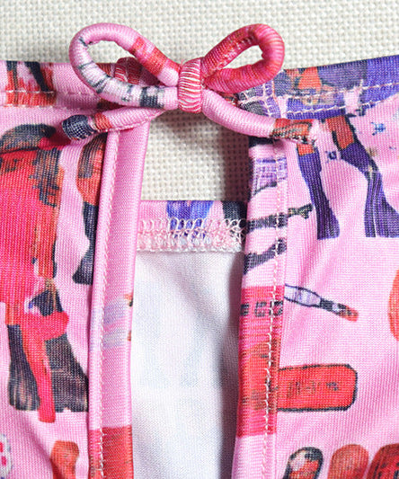 Pink Doll Print Strapless Mini Dress | Flirty Cutout & Bow | Y2K Style for Fall Parties & Halloween