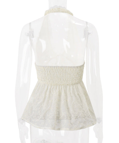 Enchanting Lace Halter Smocked Top - Romantic Boho Chic for Fall Layering & Escape