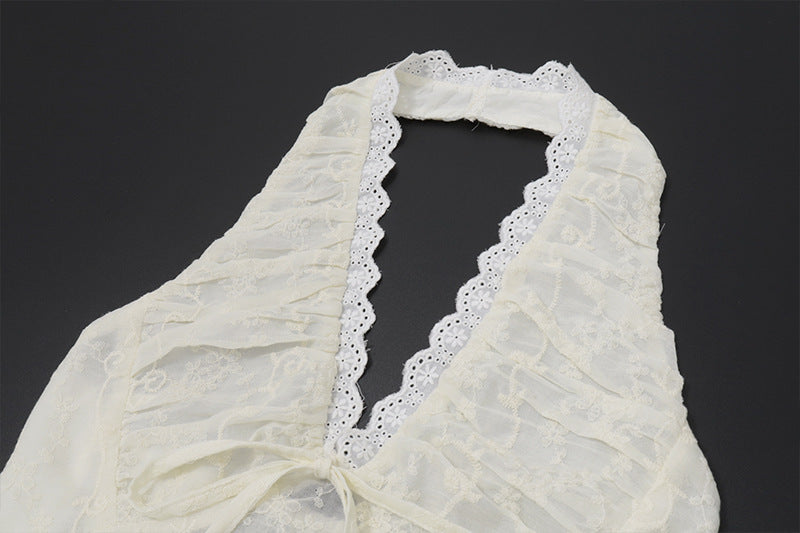 Enchanting Lace Halter Smocked Top - Romantic Boho Chic for Fall Layering & Escape