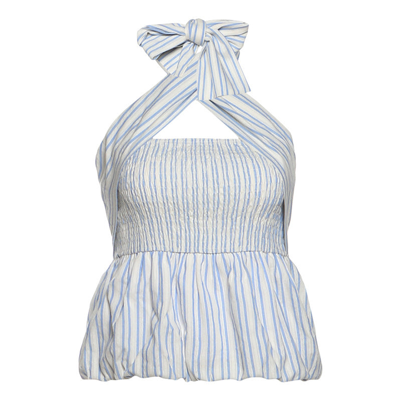 Coastal Chic Striped Smocked Halter Top - Vacation & Resort Ready