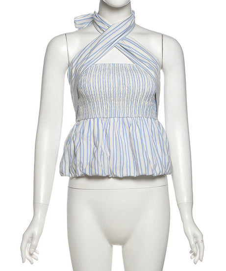 Coastal Chic Striped Smocked Halter Top - Vacation & Resort Ready