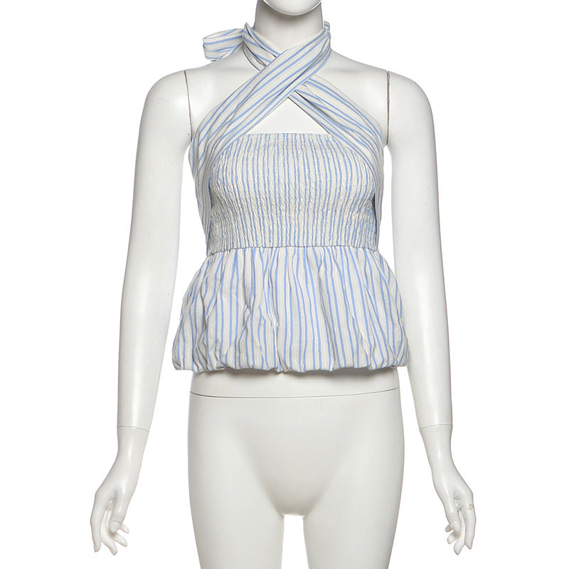 Coastal Chic Striped Smocked Halter Top - Vacation & Resort Ready