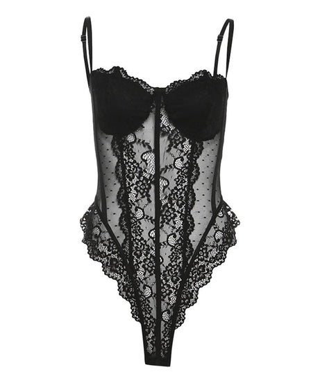Sultry Black Polka Dot Lace Bodysuit - Fall & Holiday Glamour Essential