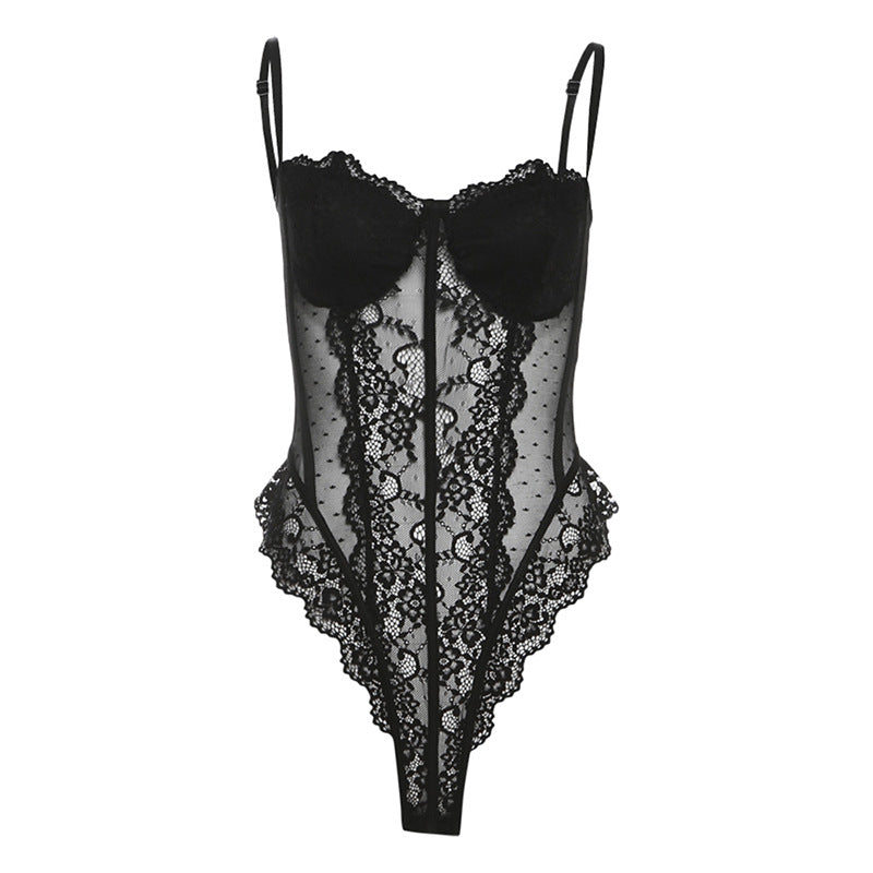 Sultry Black Polka Dot Lace Bodysuit - Fall & Holiday Glamour Essential