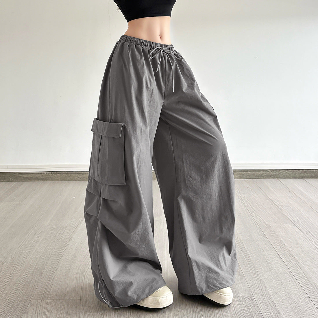 Women's Chic Fall Wide Leg Cargo Pants - Effortless Drawstring Streetwear Style
