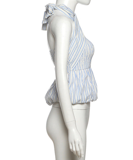 Coastal Chic Striped Smocked Halter Top - Vacation & Resort Ready