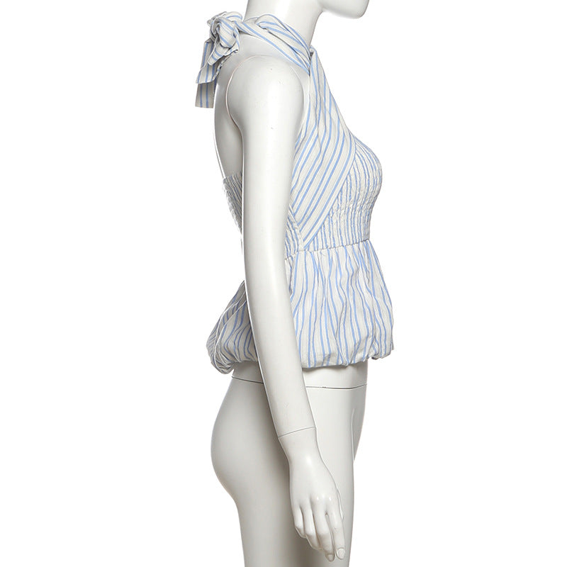 Coastal Chic Striped Smocked Halter Top - Vacation & Resort Ready